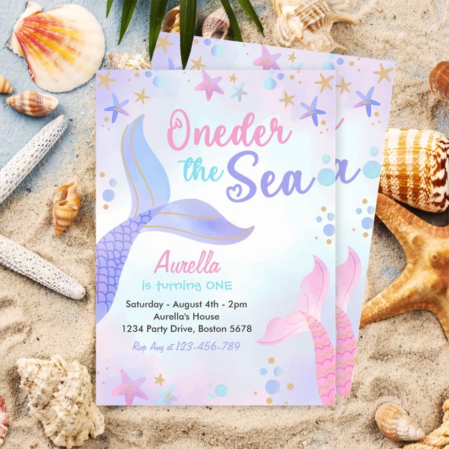 Oneder The Sea Mermaid Girl 1st Birthday Party Invitation (Creator Uploaded)