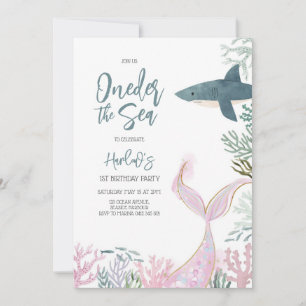Oneder the Sea Mermaid Ocean Theme Girl Birthday  Invitation