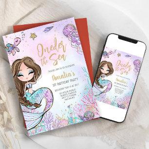 Oneder the Sea Mermaid Ocean Theme Girl Birthday Invitation