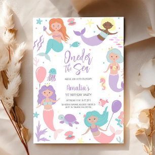 Oneder the Sea Mermaid Ocean Theme Girl Birthday Invitation