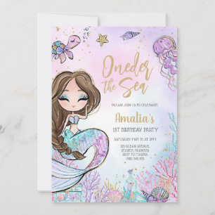 Oneder the Sea Mermaid Ocean Theme Girl Birthday Invitation