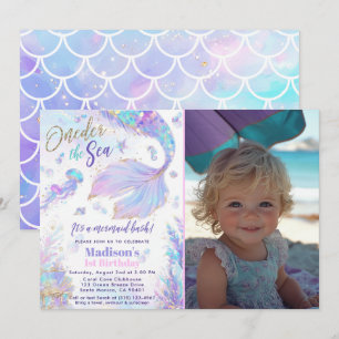 Oneder the Sea Mermaid Photo Birthday Invitation