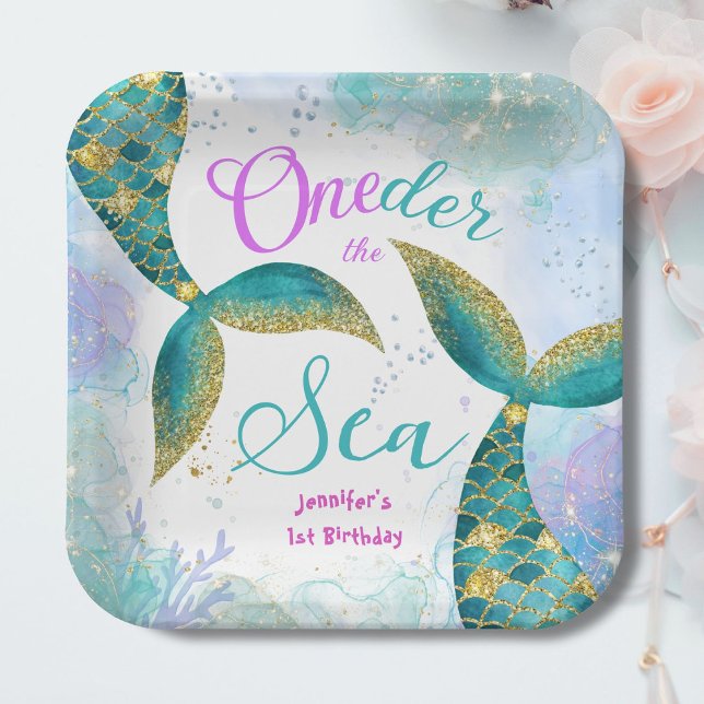 Oneder The Sea! Mermaid Purple Teal 1st Birthday Paper Plate (Creator Uploaded)