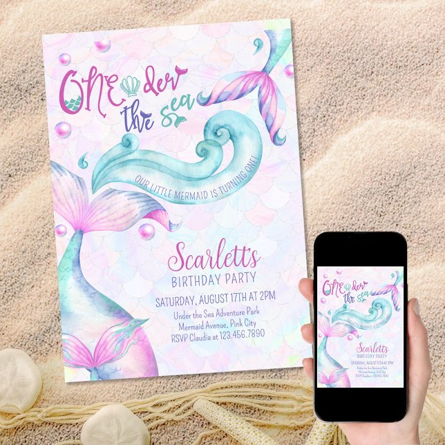 Oneder the Sea Mermaid Tails 1st Birthday Party Invitation (Creator Uploaded)
