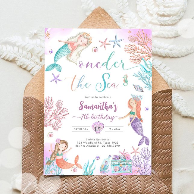 Oneder The Sea Mermaid Under The Sea 1st Birthday Invitation (Creator Uploaded)
