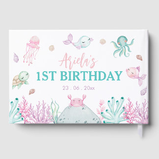 Oneder the Sea Ocean Animals 1st Birthday Guest Book