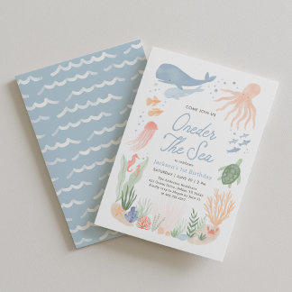 Oneder the Sea Ocean Animals 1st Birthday Invitation