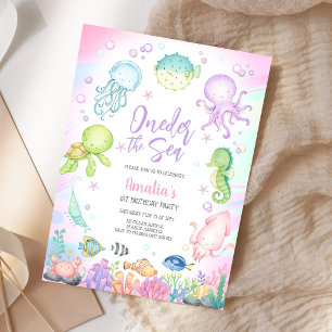 Oneder the Sea Ocean Animals 1st Birthday  Invitation