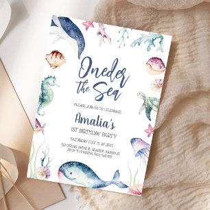 Oneder the Sea Ocean Animals 1st Birthday  Invitation