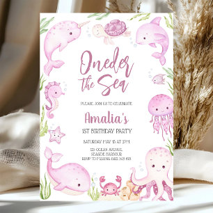 Oneder the Sea Ocean Animals 1st Birthday  Invitation