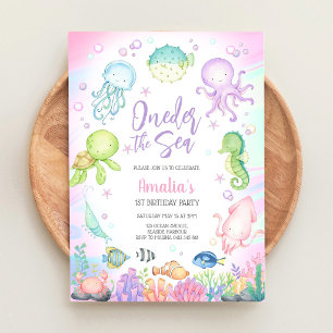 Oneder the Sea Ocean Animals 1st Birthday Invitation