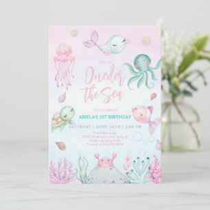 Oneder the Sea Ocean Animals 1st Birthday Invitation