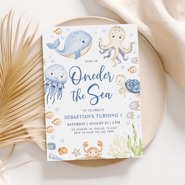 Oneder The Sea Ocean Animals Boy 1st Birthday  Invitation (Creator Uploaded)