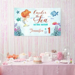Oneder the Sea Orange Mermaid 1st Birthday Girl Banner