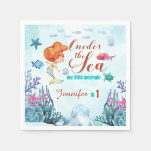 Oneder the sea orange mermaid 1st birthday girl napkin