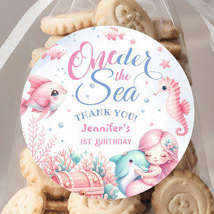 ONEder The Sea! Pink Little Mermaid 1st Birthday Classic Round Sticker