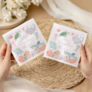 Oneder the Sea Pink Nautical Ocean 1st Birthday Napkin