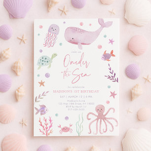Oneder the Sea Pink Pastel 1st Birthday Invitation