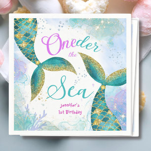 Oneder The Sea! Purple Teal Girls 1st Birthday  Napkin