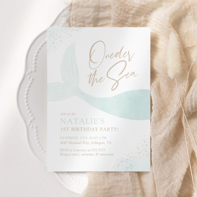 Oneder the Sea Turquoise Mermaid Girl Birthday Invitation (Creator Uploaded)