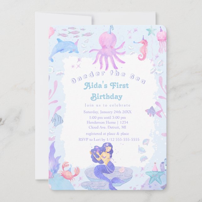 ONEder the Sea: Under the Sea 1st Birthday Party  Invitation (Front)