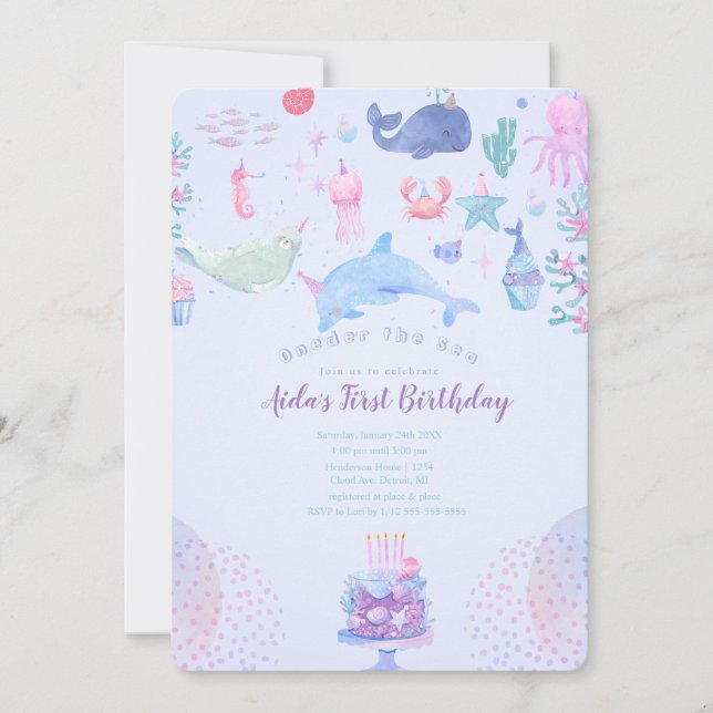 ONEder the Sea: Under the Sea 1st Birthday Party  Invitation (Front)