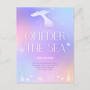 Oneder the Sea Whimsical Sparkly Mermaid Birthday Postcard