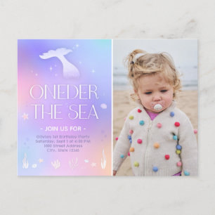 Oneder the Sea Whimsical Sparkly Mermaid Birthday Postcard
