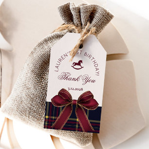 OneDerful 1st Birthday Bow Plaid Vintage Thank you Gift Tags