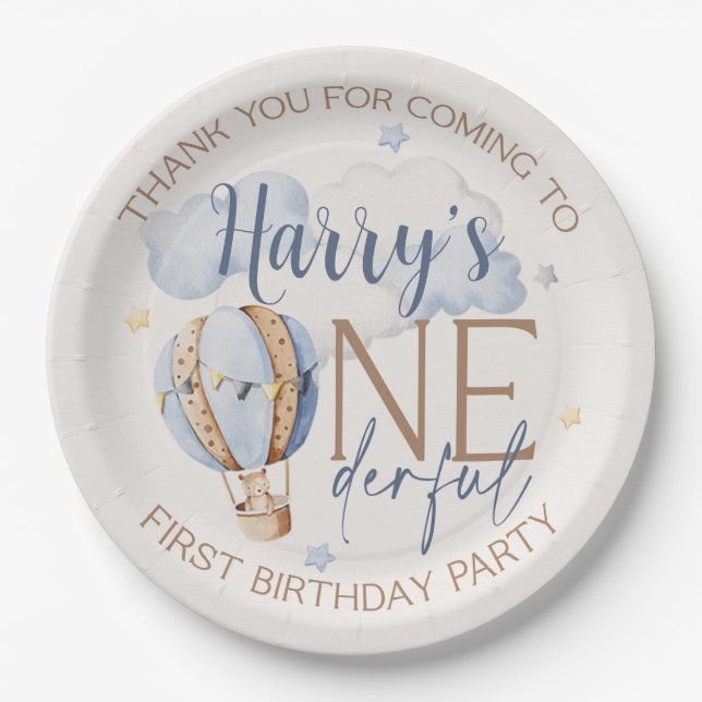 ONEderful 1st Birthday Hot Air Balloon Paper Plate (Front)