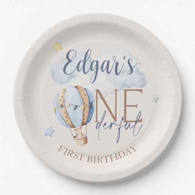 ONEderful 1st Birthday Hot Air Balloon Paper Plate (Front)
