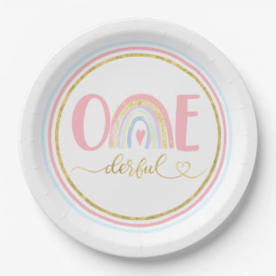 Onederful 1st Birthday Party Pastel Rainbow Paper Plate