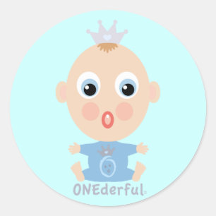 ONEderful BABY Face - blue Classic Round Sticker