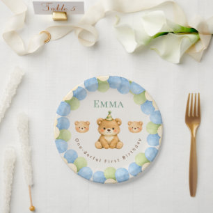 Onederful Bear First Birthday Paper Plates