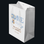 Onederful Bear Hot Air Balloon 1st Birthday Medium Gift Bag<br><div class="desc">These cute birthday party paper bag features a cute watercolor teddy bear in hot air balloon with blue hearts. Personalise the birthday party supplies by adding your child's name,  age,  and party details.</div>