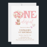 Onederful Bear Pink Hot Air Balloon 1st Birthday Invitation<br><div class="desc">These cute birthday party invitations feature a cute watercolor teddy bear in hot air balloon with pink hearts. Personalise the birthday party invites by adding your child's name,  age,  and party details.</div>