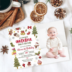 Onederful  Christmas Birthday Party Photo Invitation