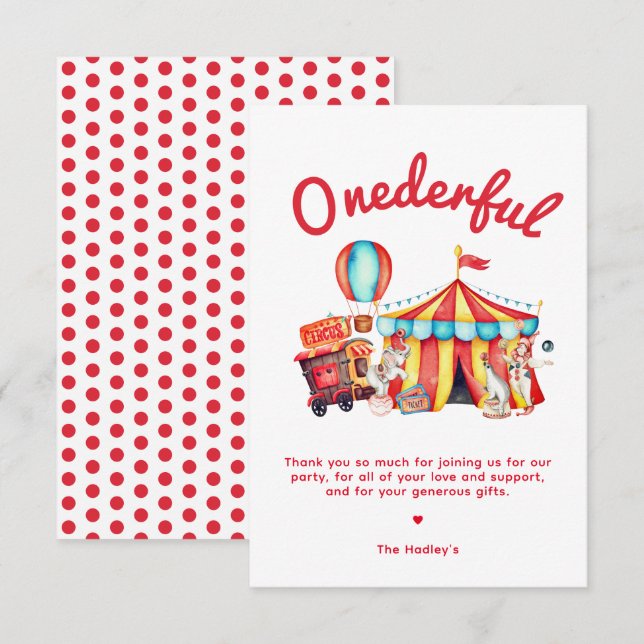 Onederful Circus 1st Birthday Thank You Card (Front/Back)