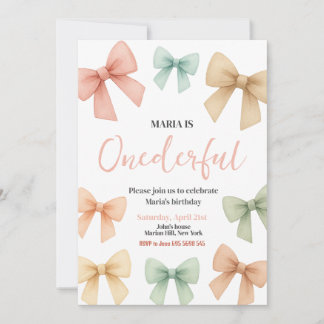 ONEderful Coquette Bow Pastel Girl Birthday Party Invitation