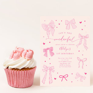 ONEderful Coquette Bow Pink Birthday Party Invitation