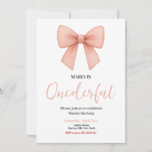 ONEderful Coquette Bow Pink Birthday Party Invitation