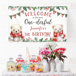 ONEderful Cute Bear Christmas 1st Birthday Party Banner