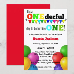 ONEderful Day Bright Balloons First Birthday Invitation