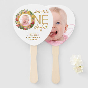 Onederful First Birthday Floral Photo Rose Wreath Hand Fan