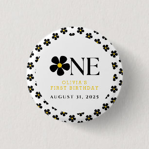 Onederful Floral 1st Birthday Party 3 Cm Round Badge