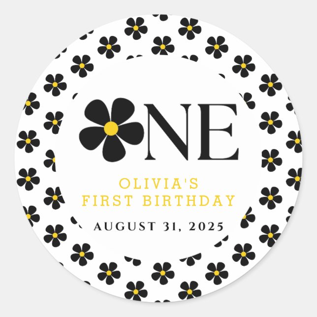 Onederful Floral 1st Birthday Party Classic Round Sticker (Front)