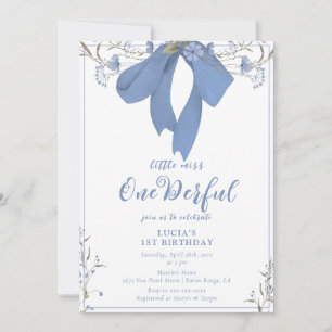 Onederful Floral Coquette Bow Girl 1st Birthday Invitation