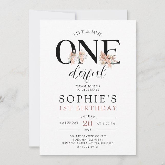ONEderful Floral Girl's Birthday Invitation (Front)