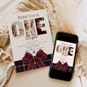 OneDerful Girl 1st Birthday Photo Preppy Holiday  Invitation