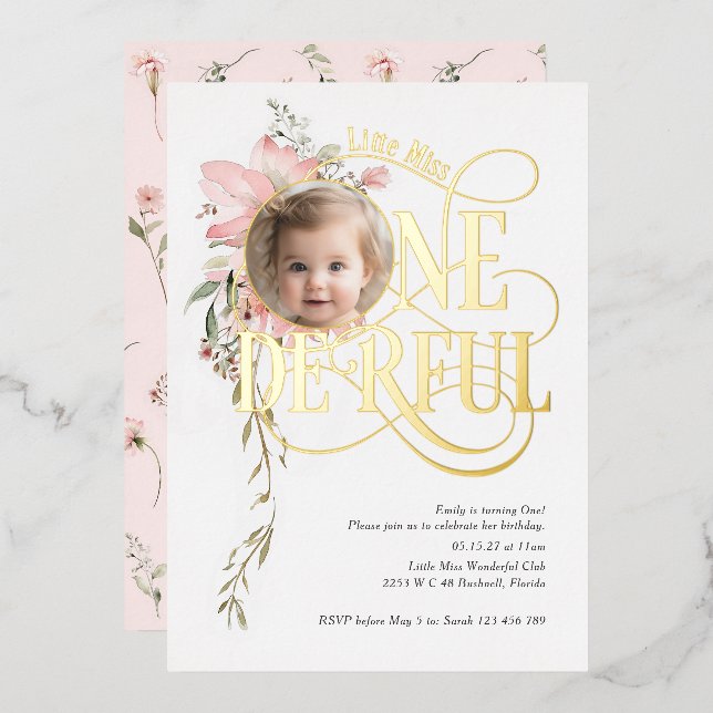 Onederful girl 1st birthday Wildflower photo gold (Front/Back)